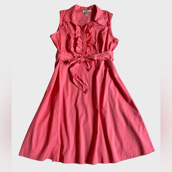 AA Studio Sleeveless Ruffle Dress Women's Size 18W Coral Button Front Coquette - Picture 1 of 14